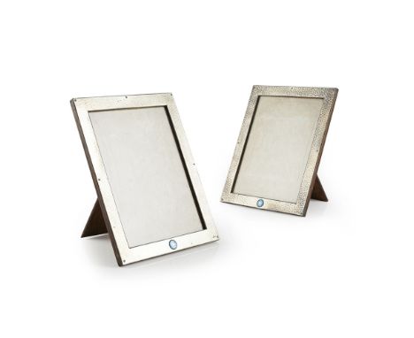ENGLISH SCHOOL  PAIR OF PEWTER & ENAMEL PHOTOGRAPH FRAMES, EARLY 20TH CENTURY   each of rectangular form, the beaten frames s