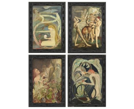 [§] JESSIE I. DUNLOP (1902-1970)  A CELTIC FANTASY, CIRCA 1920   oil on canvas, and THREE COMPANION CELTIC REVIVAL PAINTINGS 