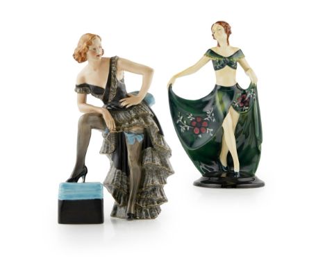 ROYAL CROWN DERBY  ART DECO PORCELAIN FIGURE, CIRCA 1930   modelled as a showgirl, printed and painted marks to base SPECIALL