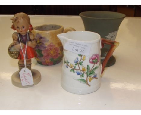Hummel figure togther with a Royal Worcester jug, Radford jug and Wedgwood vase 
