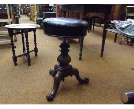 Victorian adjustable piano stool with recent leather upholster 
