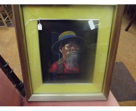 Framed portrait painting on silk, signed Chatoen 