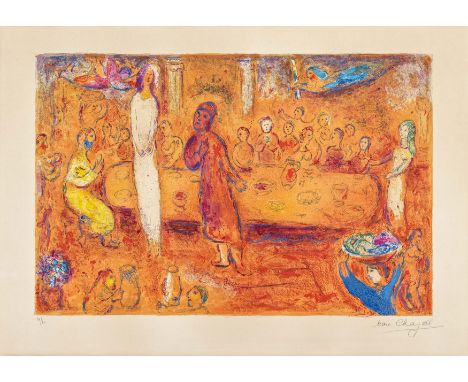 CHAGALL, MARC1887 Witebsk - 1985 St. Paul de VenceTitel: Mégaclès reconnait sa fille pendant le festin. Untertitel: Aus: "Dap
