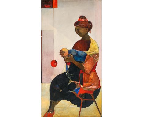PLATTNER, KARL1919 Mals/Italien - 1986 MailandTitel: Sitzende Frau mit Kugel in der Hand. Datierung: 1957-1959. Technik: Öl a