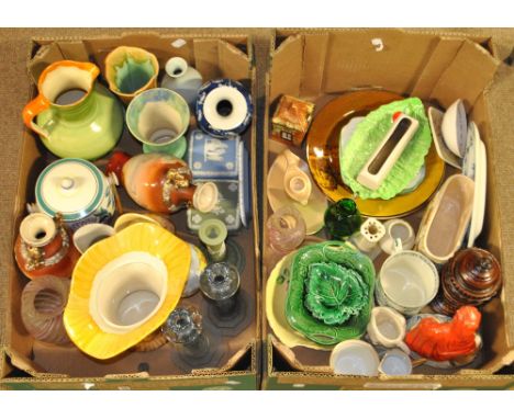 A group of ceramics including two Carlton Ware leaf dishes, two Wedgwood Etruria leaf pickle dishes, a Sylvac vase, a Royal C