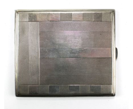 ADOLPH SCOTT LTD; a George V hallmarked silver rectangular cigarette case with engine turned decoration and initialled 'SAB',