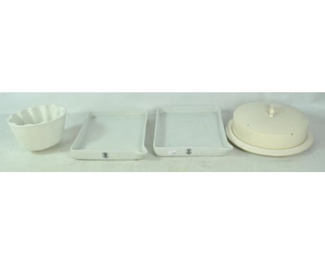 A pair of Victorian ceramic 'Granitine' developing trays, 27.5 x 22cm, a jelly mould and a plate with cover (4).