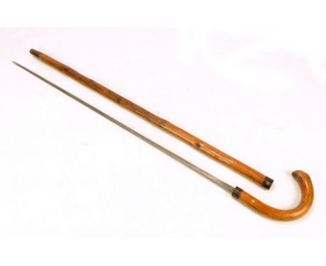 A late Victorian sword stick with square sectioned tapering blade inscribed 'Moll Birm.', length 93cm. CONDITION REPORT: Gene