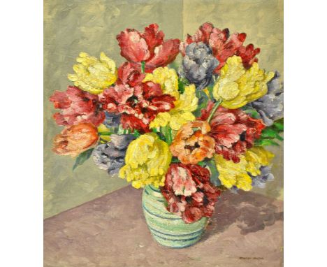 STANLEY SMITH ARCA (born 1893); oil, 'Tulips', floral still life, signed lower right, 59.5 x 49.5cm, framed, also a signed pr