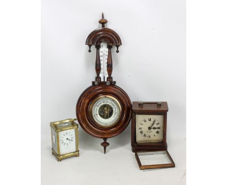 A circa 1900 French brass cased carriage clock with white enamel dial inscribed 'Samuel Leighton, Lancaster, Made in Paris', 