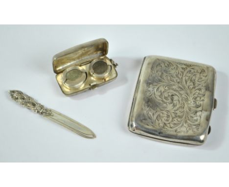 WILLIAM HAIR HASELER; a George V hallmarked silver overall foliate scroll engraved cigarette case, Birmingham 1923 (af), a so
