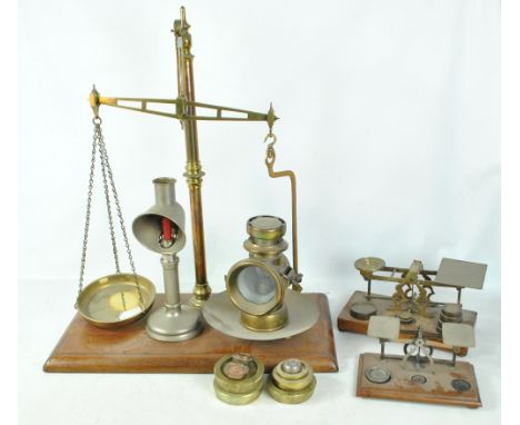 W&amp;T AVERY LTD OF BIRMINGHAM; a large set of late 19th century brass beam scales with associated weight, a Sampson Mordan 