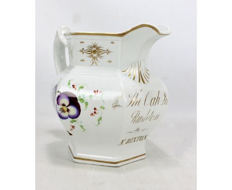 TJ & J MAYER OF LONGPORT; a large hand painted named jug of hexagonal form, inscribed 'The Oak Inn Rushton By N Buxton', and 