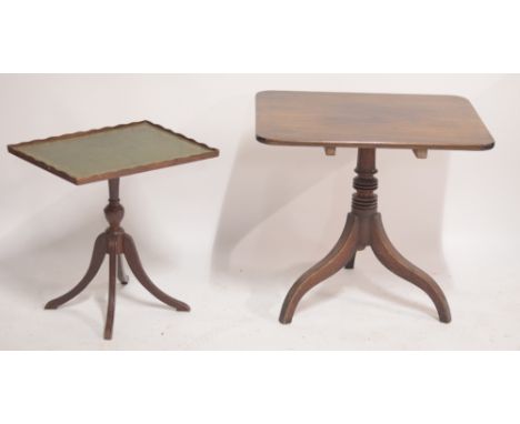 A mahogany rounded rectangular tripod occasional table, 68 x 56cm, and another (2).