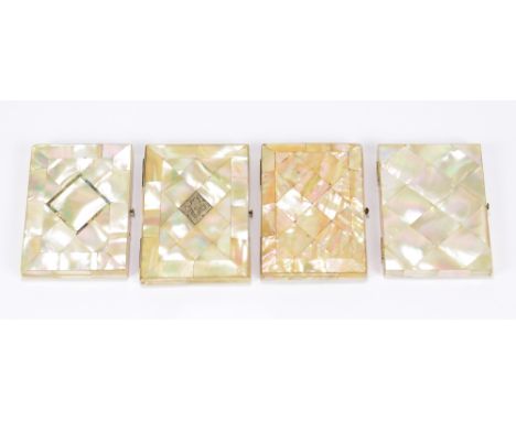 Four late Victorian mother of pearl cases including a cigarette case, two with concertina card interiors and a fourth with pe