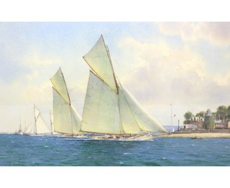MARTYN R MACKRILL (born 1962); watercolour, 'The 52ft Class Maymon &amp; Britomart Cowes 1905', signed and dated '95 lower le