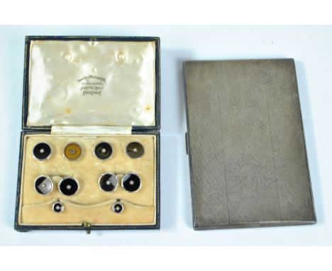 An Edward VIII hallmarked silver engine turned decorated cigarette case, Chester 1936, length 12.5cm, approx 6.4ozt, and a ca