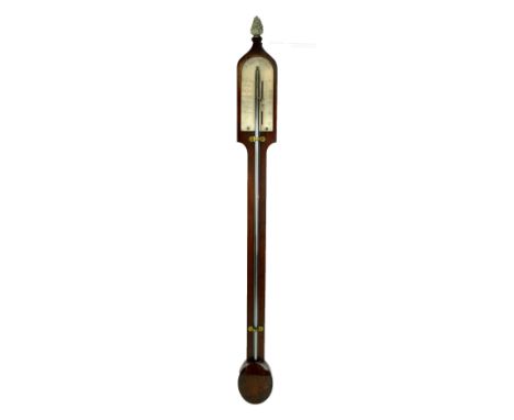 A George III mahogany stick barometer with silvered dial inscribed 'Aiano Fecit' with replaced finial, length 99cm.