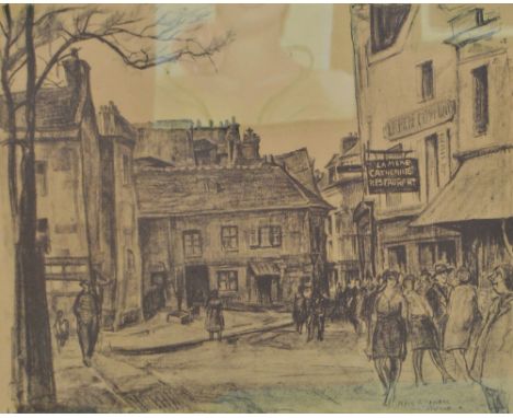 AFTER ROWLEY SMART; black and white print, 'Place de Teatre', signed, 27/100, 37 x 48.5cm, framed and glazed.