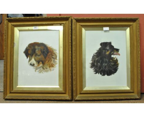 N JACKSON; oil on opaque glass, portrait of a dog, signed and dated 1903 lower right, and another similar unsigned example, e