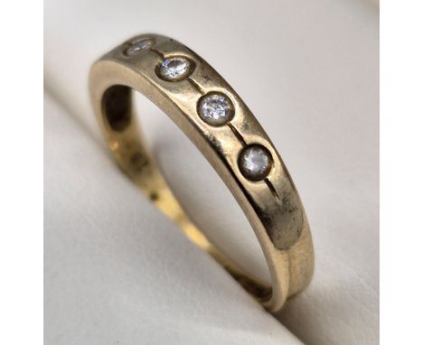 9ct Yellow gold ring set with five round cut diamonds. [Ring size Q] [2.24Grams] 