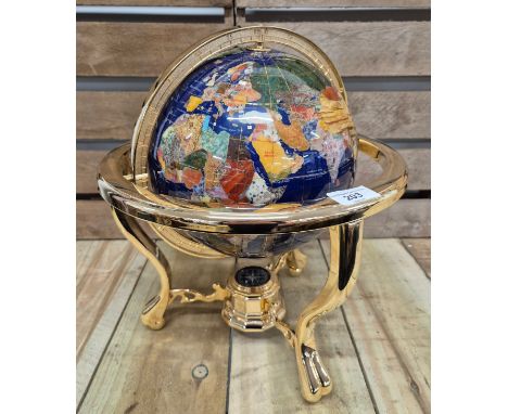 Table Top Blue Ocean Gemstone World Globe with Gold Tripod Stand with fitted compass [35cm height]