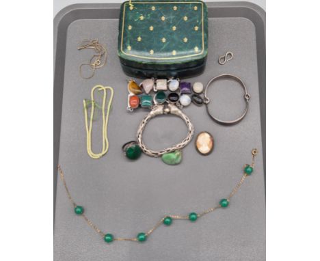 A Selection of silver jewellery and costume; Silver and multi gem stone bracelet, Silver Chinese dragon head bracelet, Edinbu