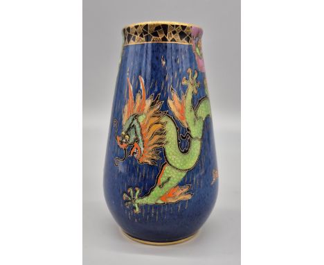 Crown Devon Dragon design vase, blue ground. [15cm high] 