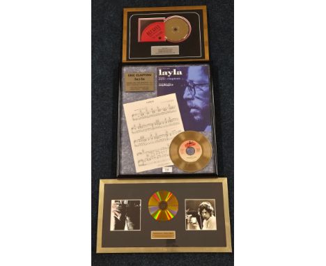 A collection of three limited edition music artists framed cds &amp; record; Beegees their greatest hits the record, Eric Cla