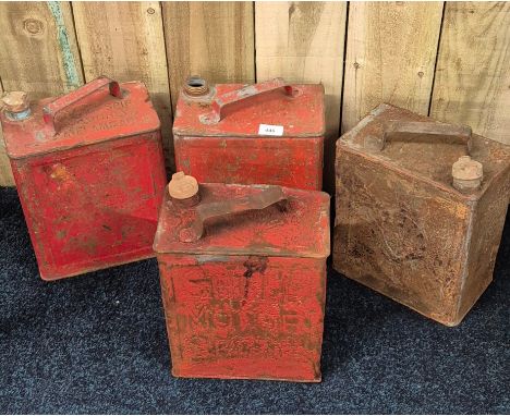 A collection of four vintage Esso &amp; Shell petrol cans 