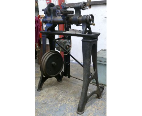 A Drummond Brothers Limited vintage electric lathe on metal stand, untested. 