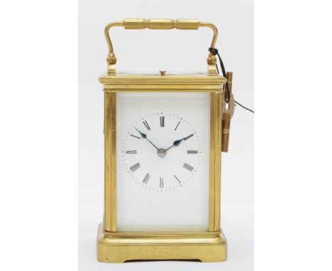 A late 19th century brass striking carriage clock, the movement striking the half and hour, key, 13.5cmCondition report - the