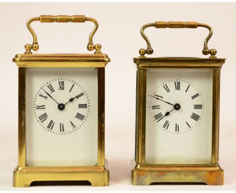 An early 20th century 8 day French carriage clock, with carry case together with an unnamed example, 12cm high (spares or rep