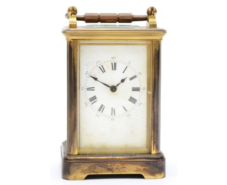 A brass striking carriage clock, the unsigned movement striking the half and hours, spares or repairs, 12.5cm 