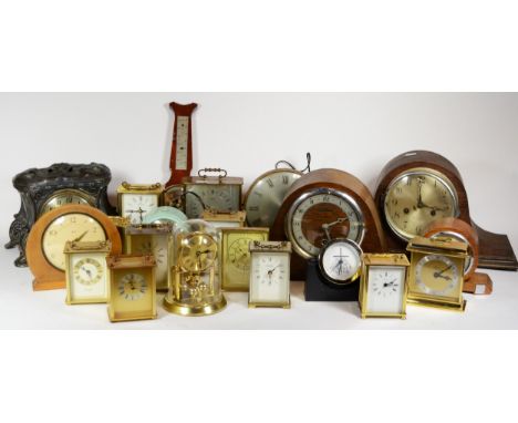A collection of mid 20th century and later mantel clocks, having manual and quartz movements, in three boxes. (3) 