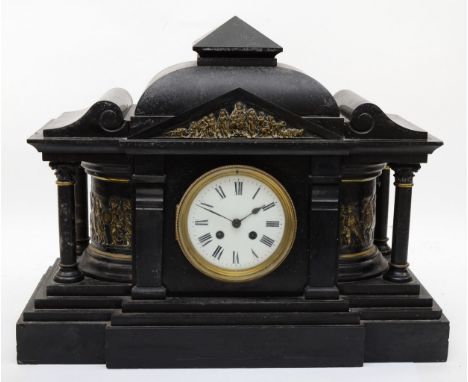 A 19th century black slate and brass mounted architectural mantle clock, together with various other clocks. 