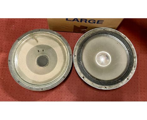 A pair of Celestion speakers, together with three Kam stage spotlights and a quantity of stage lighting colour gel and diffus