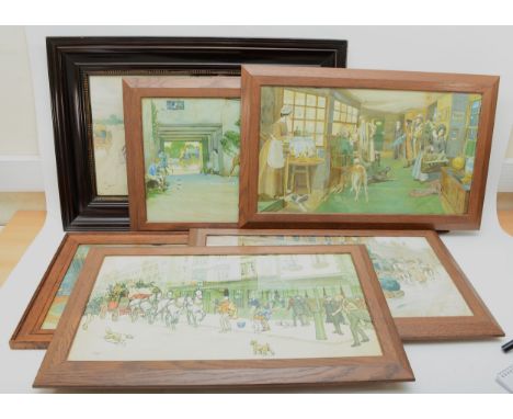 After Cecil Aldin (1870-1935, British) a set of six fox hunting related coloured prints, each oak framed, together with one o