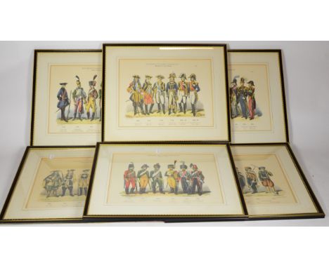 A group of framed prints to include a hand painted print by Roger Davies, 23 x 30cm, together with six prints of 'Costumes De