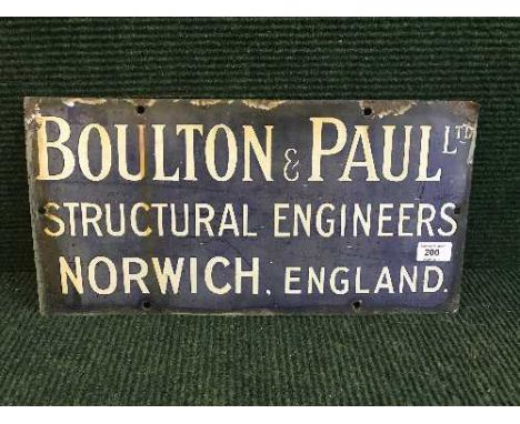 An enamel sign, Boulton & Paul Ltd. Structural Engineers Norwich, England
