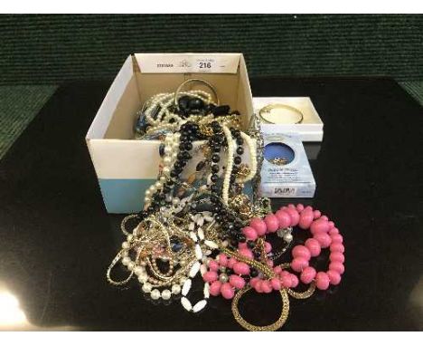 A quantity of costume jewellery, bead necklaces, simulated pearls, rolled gold bangle etc