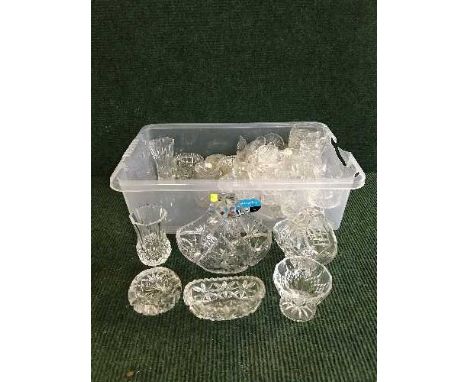 Three boxes of glass bowls, crystal, ruby glass etc