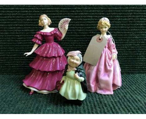 Two Royal Doulton figurines - Jennifer and Sairey Gamp together with a Royal Worcester figurine titled Grandmother's dress
