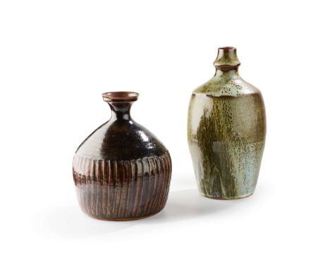  DAVID LEACH (BRITISH 1911-2005) VASE impressed maker's seal, stoneware with fluted sides and tenmoku glaze, 23cm high, (9in 