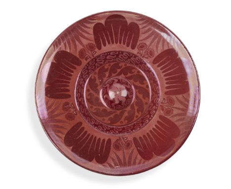  CHARLES PASSENGER FOR WILLIAM DE MORGAN (BRITISH 1839-1917) RUBY LUSTRE PLATE, CIRCA 1880 painted monogram CP, painted and g