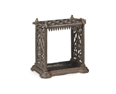  COALBROOKDALE IRONWORK COMPANY GOTHIC REVIVAL STICK STAND, CIRCA 1880 cast iron, with later removable tole ware drip tray 60