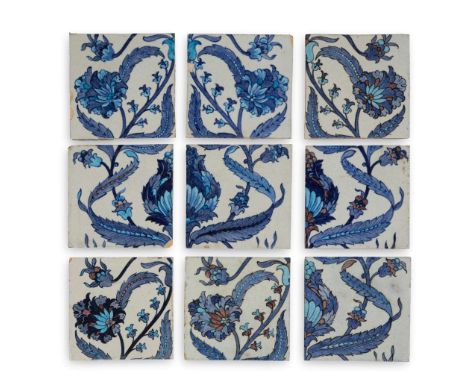  WILLIAM DE MORGAN (BRITISH 1839-1917) SET OF NINE TILES, CIRCA 1885 each impressed maker's Merton Abbey mark, glazed earthen