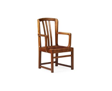  STANLEY WEBB DAVIES (BRITISH 1894–1978) ARTS & CRAFTS ARMCHAIR, 1936 incised artist's mark and craftsman's mark, oak, with d