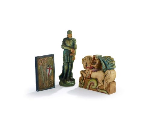  COMPTON POTTERS' ART GUILD 'ST. GEORGE' FIGURE, CIRCA 1910 impressed seal mark, tempera on plaster, 30.2cm high (12in high);