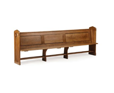  SCOTTISH CHURCH PEW, CIRCA 1890 oak 93cm high, 265.5cm wide, 45cm deep (36 ¾in high, 104 ½in wide, 17 ¾in deep)   